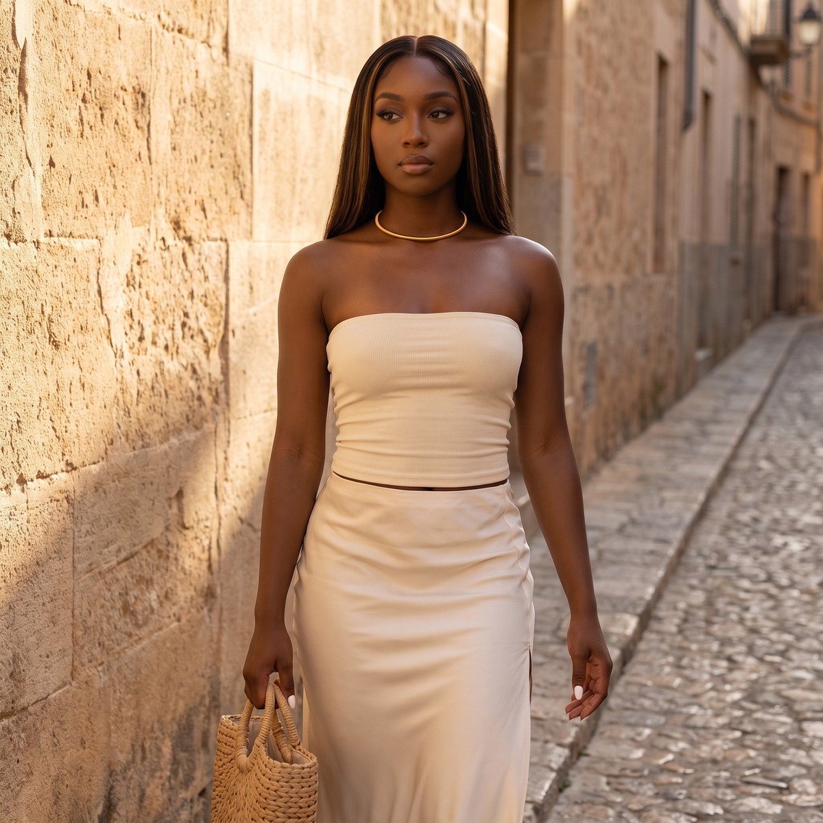 Spira Choker Gold street, golden hour