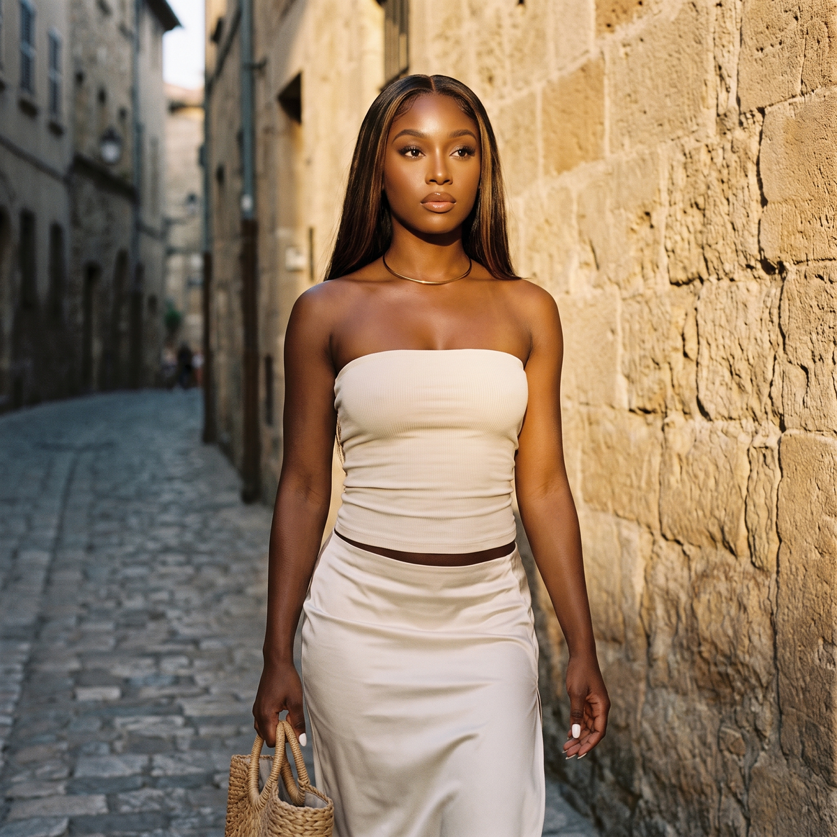 Luna Choker Gold street, golden hour