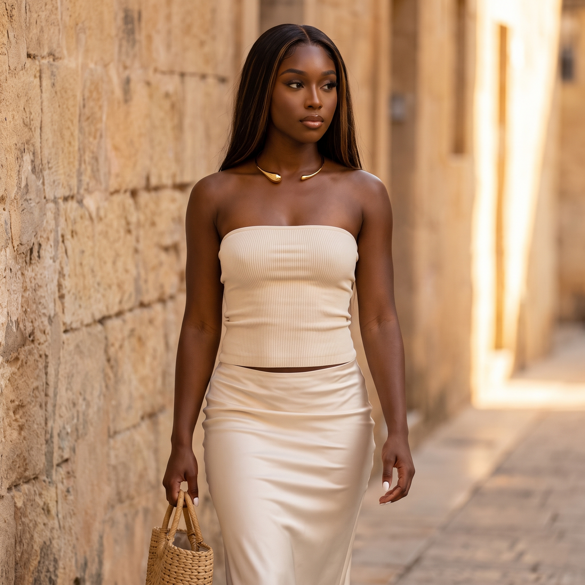 Bacio Choker Gold street, golden hour